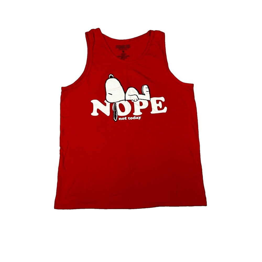 Peanuts Snoopy Tank Top Mens Medium Red Nope Not Today Graphic Sleeve Vest Gym